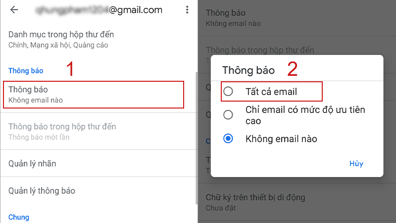 Thực hiện bật, tắt thông báo Gmail trên điện thoại